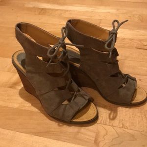 Tan Suede Heels in a women’s size 7